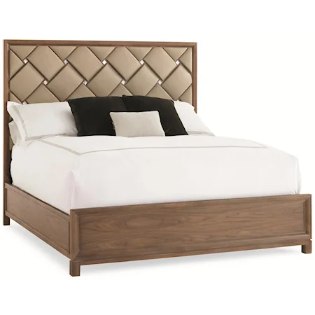 California King Size "Dreamweaver" Bed with Upholstered Panels and Mother of Pearl Accents